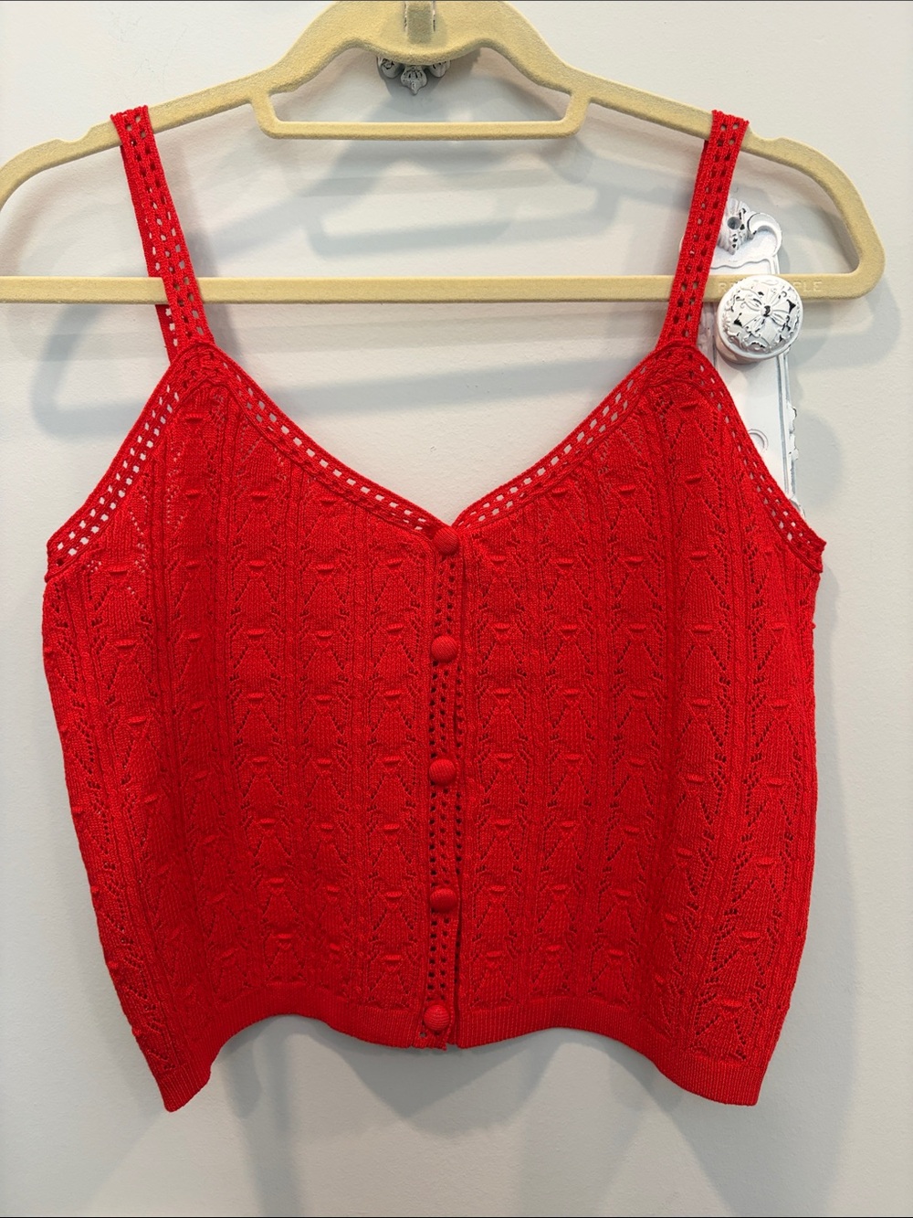 Red Knit Button-Front Camisole